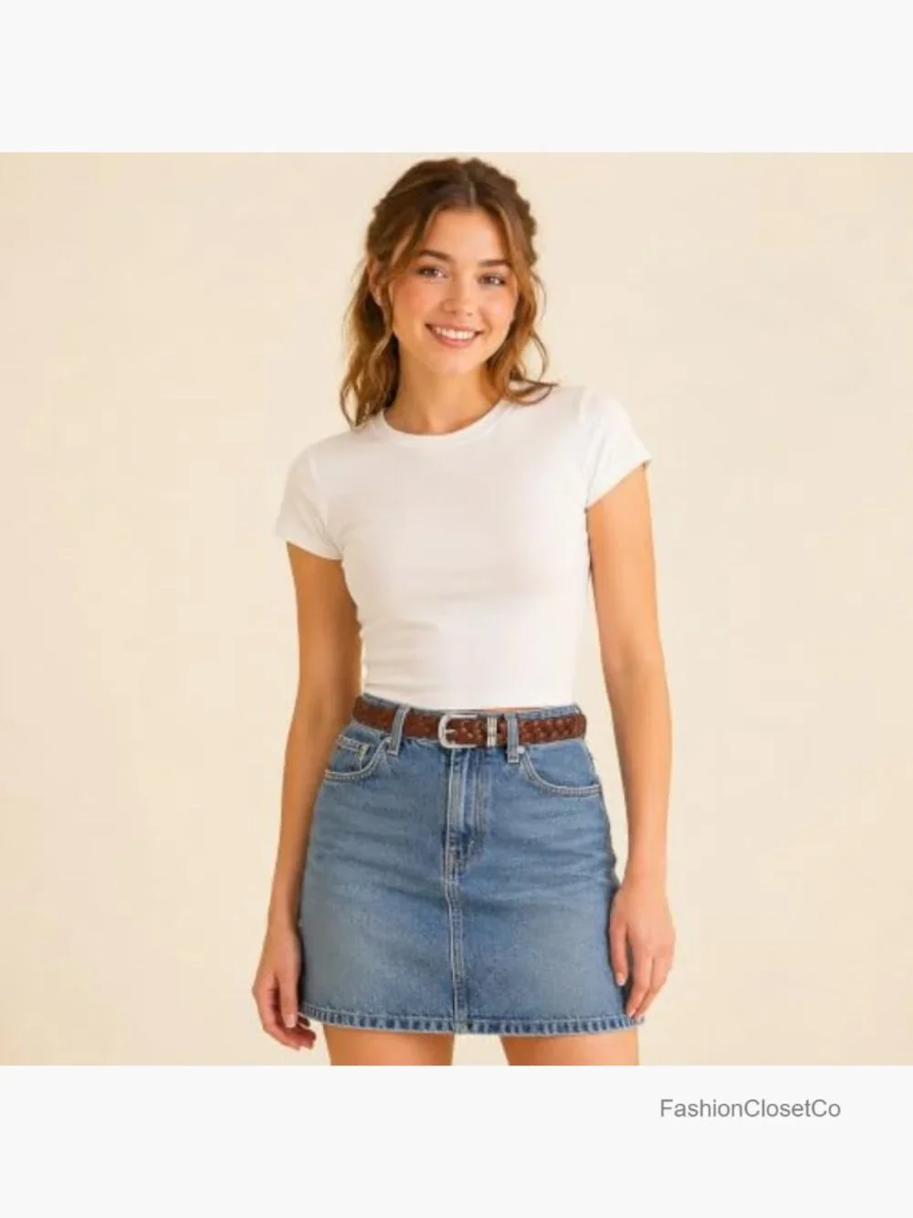 Faux Leather Belt with Gold Buckle Woven Casual Women's Belt for Jeans